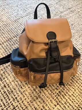 Two-Tone Tan and Black Women's Backpack Purse